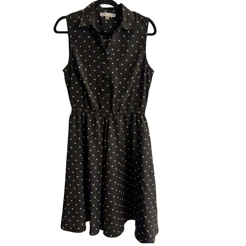 Larry Levine Polka Dot Dress Sleeveless Shirt Dress Casual Black Size M office
